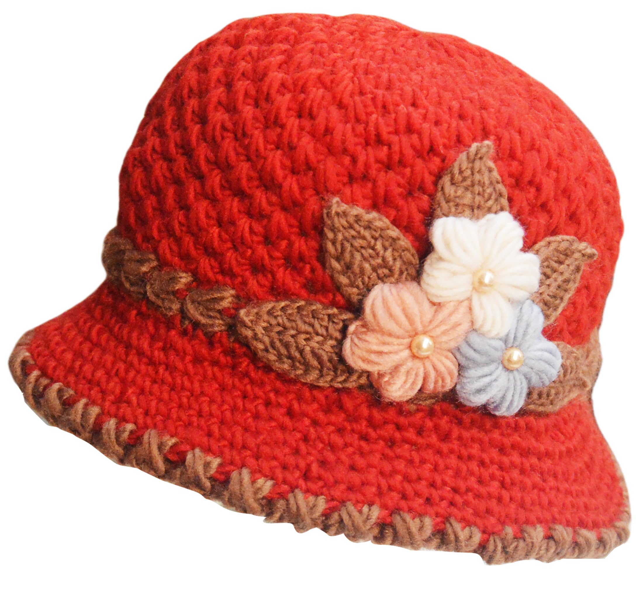 French Thicken Women's Flowers Knitted-Woolen-Hat Fashion Beanie-Hat Lady Crochet-Bucekt-Hat for Winter